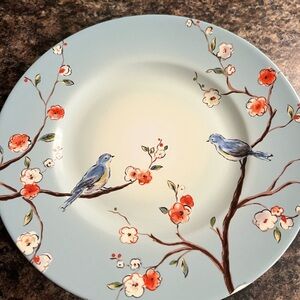 222 Fifth Blue and Cream salad Plate with Floral Design(Fine china)
